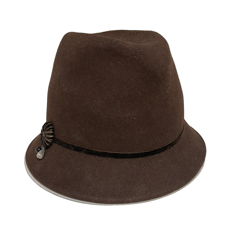 Betmar Wool Felt Hat Contoured Women's Vintage Brown Fedora Side Embellished